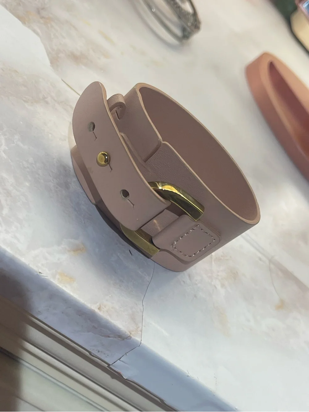 Wide Vegan Leather Cuff Bracelet in Dusty Mauve with Gold Hardware